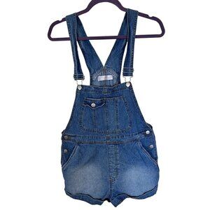 No Boundaries Womens Denim Overall Shorts Large Light Wash 100% Cotton